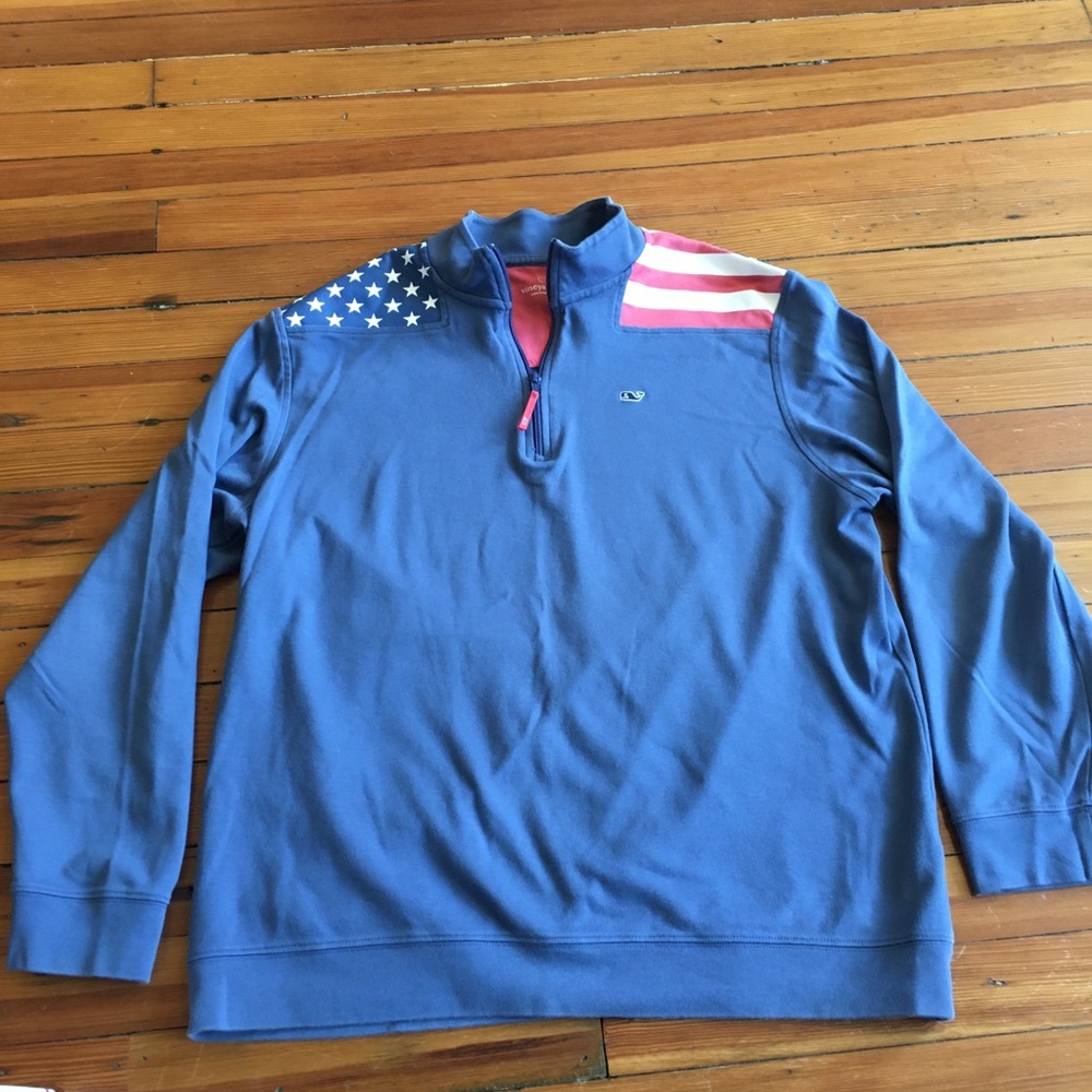 Vineyard Vines USA Flag quarter zip shepshirt L XL